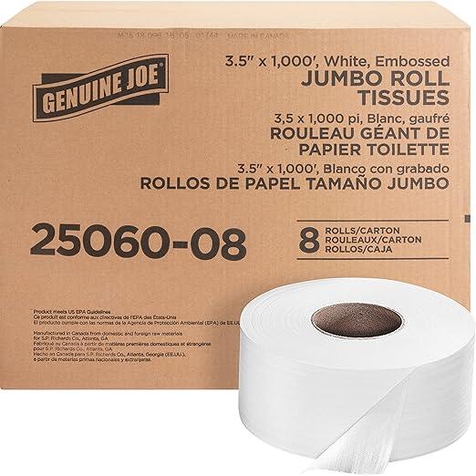 Genuine Joe - GJO2506008 Jumbo Dispenser Roll Bath Tissue (Pack of 8) - ModernBath