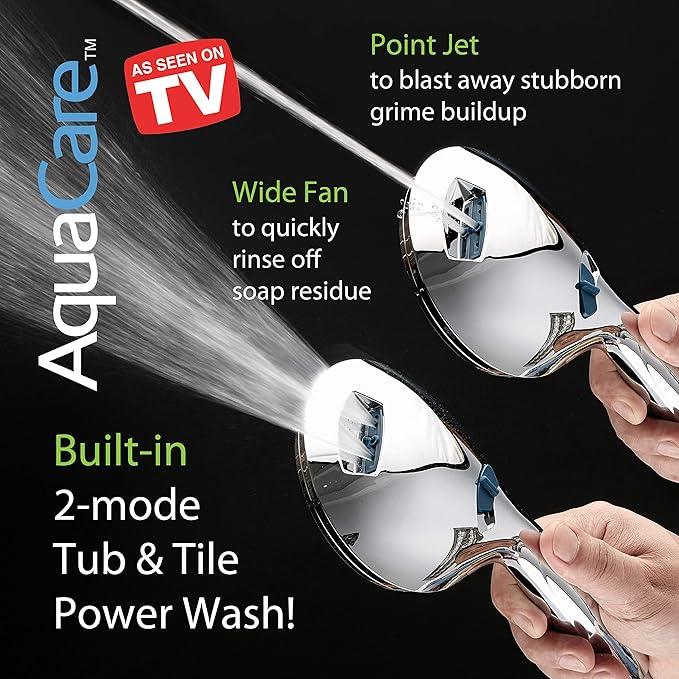 Hotel Spa AquaCare High Pressure 8-Mode Handheld Shower Head - Anti-clog Nozzles, Built-in Power Wash to Clean Tub, Extra Long 6 ft. Stainless Steel Hose, Wall & Overhead Brackets - ModernBath
