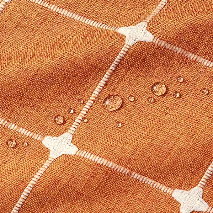 MitoVilla No Hooks Needed Orange Boho Shower Curtain with Snap-in Liner, Farmhouse Cotton Linen Fabric Shower Curtains with Tassels for Rustic Neutral Bathroom Decor, Burnt Orange, 72 x 74 - ModernBath