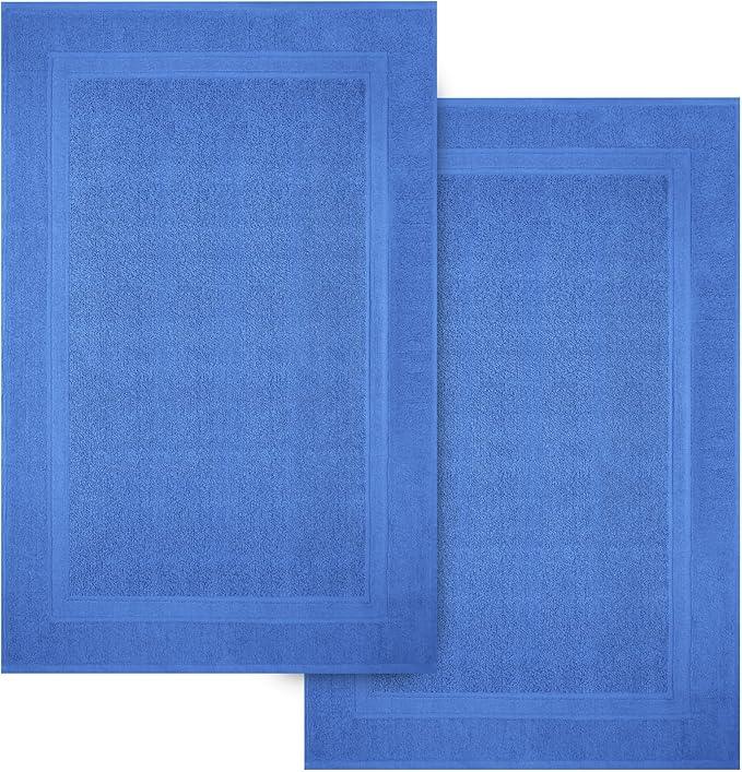 Infinitee Xclusives Premium Cotton Bath Mats for Bathroom – Pack of 2 | 34x22 Inches | Ultra Soft, Super Absorbent, Non-Slip, Machine Washable Mats (Eloquent Blue) [Not a Rug] - ModernBath