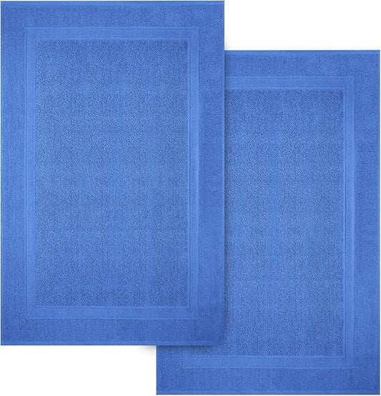 Infinitee Xclusives Premium Cotton Bath Mats for Bathroom – Pack of 2 | 34x22 Inches | Ultra Soft, Super Absorbent, Non-Slip, Machine Washable Mats (Eloquent Blue) [Not a Rug] - ModernBath