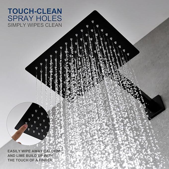 KENES Matte Black Shower Faucet with 10-Inch Shower Head and Handle Set, Square Shower Faucet Set Bathroom Rainfall Shower System Wall Mount, KE-6024B-2 (Shower Valve Included) - ModernBath