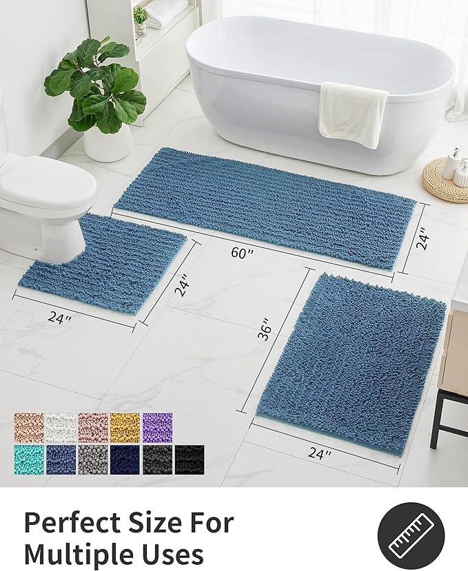 ILANGO Bathroom Rugs Light Blue 32x20,Extra Soft Absorbent Chenille Bath Rugs,Thick Non-Slip Shaggy Bath Mat,Machine Washable Quick Dry Bath Mats for Bathroom Floor, Tub, Shower Accessories - ModernBath