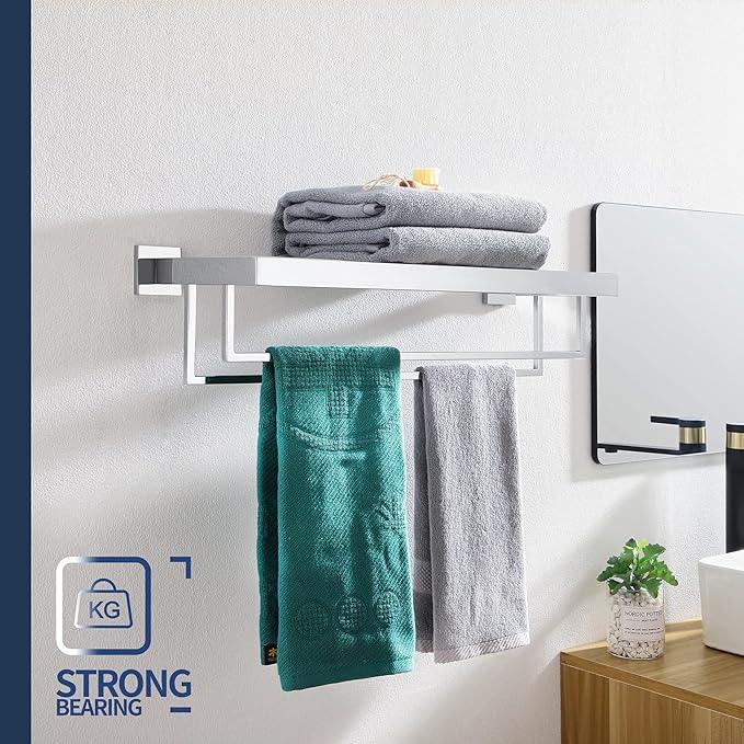 KOKOSIRI 24'' Bathroom Towel Shelf Chrome Towel Rack with Two Bath Towel Bars SUS304 Stainless Steel Wall Mounted, Polished Finish, B6003CH - ModernBath