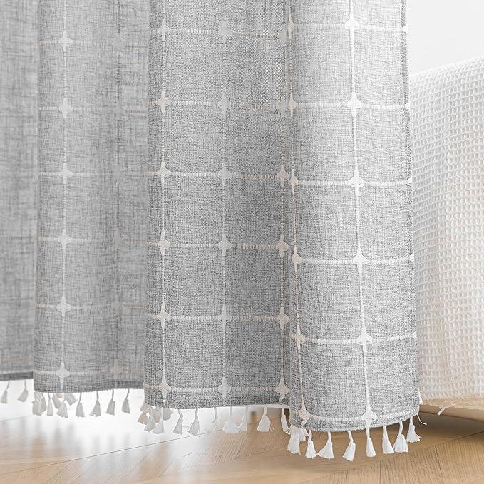 Farmhouse Shower Curtain with Snap-in Liner, No Hooks Needed Fabric Shower Curtains with Tassels for Rustic Bathroom Decor, with Window,with Magnets,Water Repellent&Machine Washable,Grey,71x80Inch - ModernBath