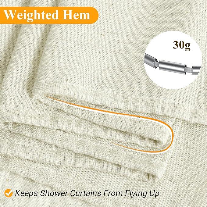 Naturoom Ivory Linen Shower Curtain, Cloth Textured Fabric Shower Curtain Set with Hooks, Simple Elegant Modern Farmhouse Country Ultra Thick Shower Curtain for Bathroom,Water Repellent,42x72 - ModernBath