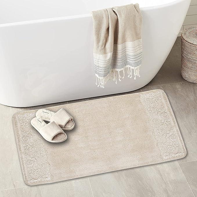 Zahari Home Rose Vine Bathroom Rug Luxury Bath Rug Washable Beautiful Shower Mat Unique Design Stylish Beige Bath Bath Rug Shower Tub Decor - ModernBath