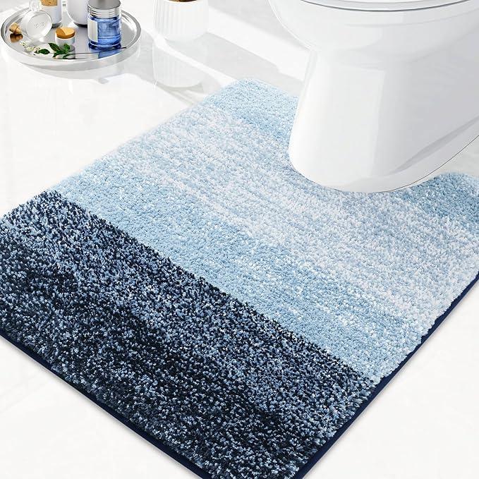 Arotive Microfiber Bathroom Rugs, Shaggy Soft and Absorbent Contour Toilet Rugs, Non-Slip, Thick Plush Machine Washable Dry Bath Mats for Toilet Base, 24x24, Dark Blue, U-Shape - ModernBath