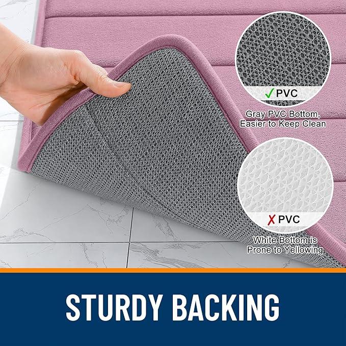 OLANLY Memory Foam Bath Mat 24x16, Super Soft Absorbent Bathroom Rugs, Quick Dry, Machine Washable Shower Floor Rugs, Bathmat Carpet, Bathroom Home Decor Accessories, Deep Plum - ModernBath