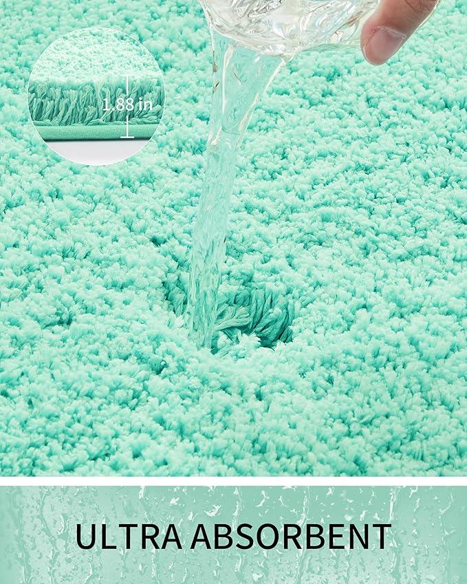 Ruggnovea Bathroom Rugs Non Slip Washable 59x24, Ultra Soft Thick Shaggy Absorbent Bath Mats, High Density Foam Latex Non Slip Backing Bath Rugs, Microfiber Bath Mats for Bathroom Floor&Sink,Spa Blue - ModernBath