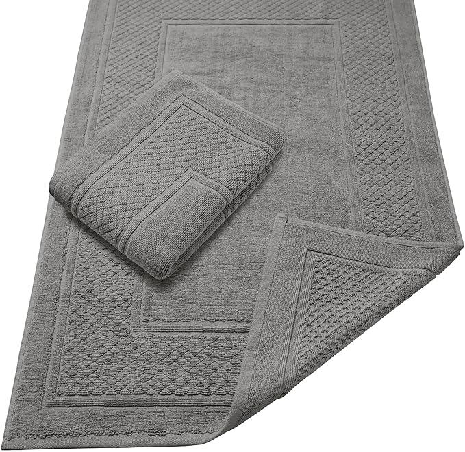 Avalon Towels Grey Bath Mat - 100% Cotton Set of 2 Absorbent Bathmat - Bathroom Mats Quick Dry Bath Mats for Bathrooms (22x34 Inches) - ModernBath