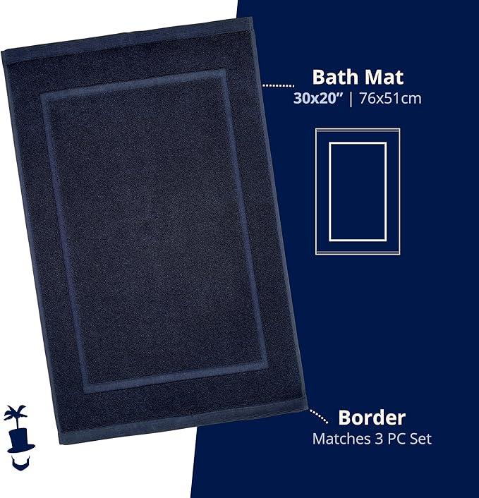 Lincoln & Palm 1-Piece Turkish Cotton Bath Mat - Soft, Plush, and Absorbent - 1000 GSM Thick Luxury Spa and Hotel Style - No Rubber Backing - Silver-Infused SILVERbac (1 Piece Bath Mat, Navy) - ModernBath