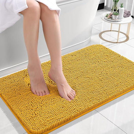 OLANLY Bathroom Rugs 24x16, Extra Soft Absorbent Chenille Bath Rugs, Rubber Backing Quick Dry, Machine Washable Bath Mats for Bathroom Floor, Tub and Shower, Home Decor Accessories, Golden Yellow - ModernBath