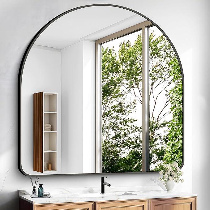 Arched Bathroom Mirror, 45"x45" Black Arched Mirror for Bathroom, Wall Mounted Mirror, Black Vanity Wall Mirror Metal Frame for Bedroom, Entryway, Living Room, Hanging or Leaning Against Wall - ModernBath