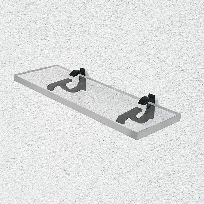 Clear Acrylic Shelves 11.5 inches, 3/4" Thick Transparent Wall Mounted Floating Shelves for Bedroom, Living Room, Bathroom, Kitchen -‎ with Screws and Black Finish Brackets, Pack of 2 - ModernBath