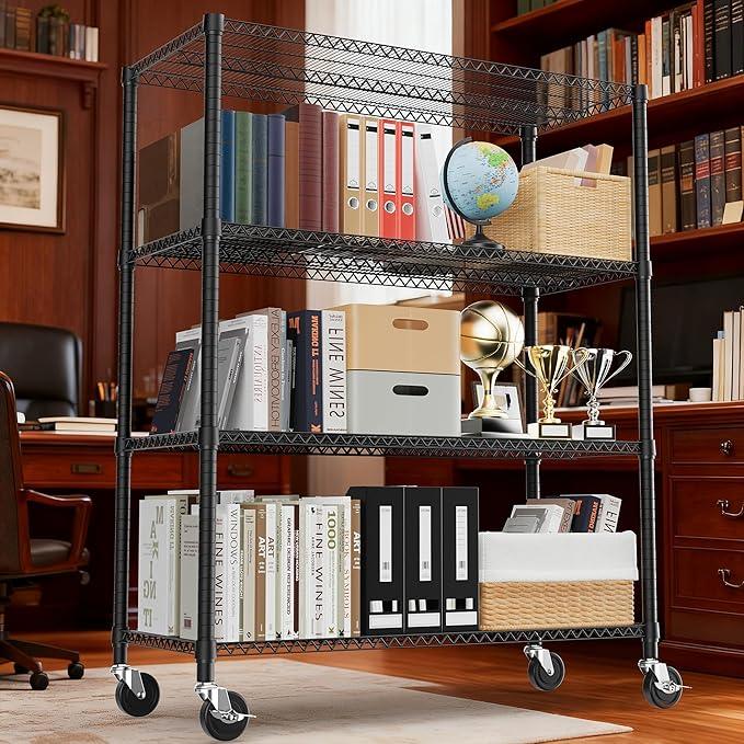 4 Tiers Shelf 2640 lbs Steel Storage Shelving Utility Shelving Unit Steel Organizer Wire Rack for Home,Kitchen,Office,Garage Black 23.6" D x 53.1" W x 73.6" H - ModernBath