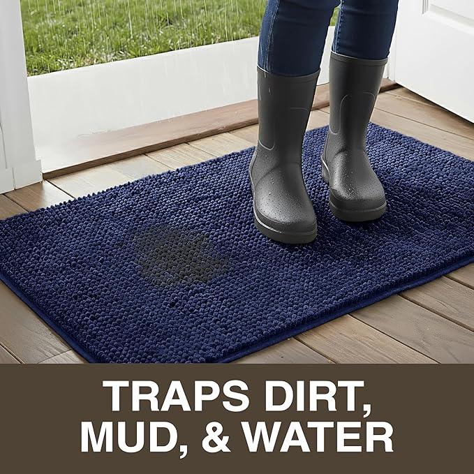 Neater Home Plush Bathroom Rugs 24x17 Thick Chenille Quick Dry Microfiber Absorbent Bath Mat, Soft Bath Rugs, Machine Washable Bathroom Floor Mat for Tub Shower Sink, Home Decor Accessories, Navy - ModernBath
