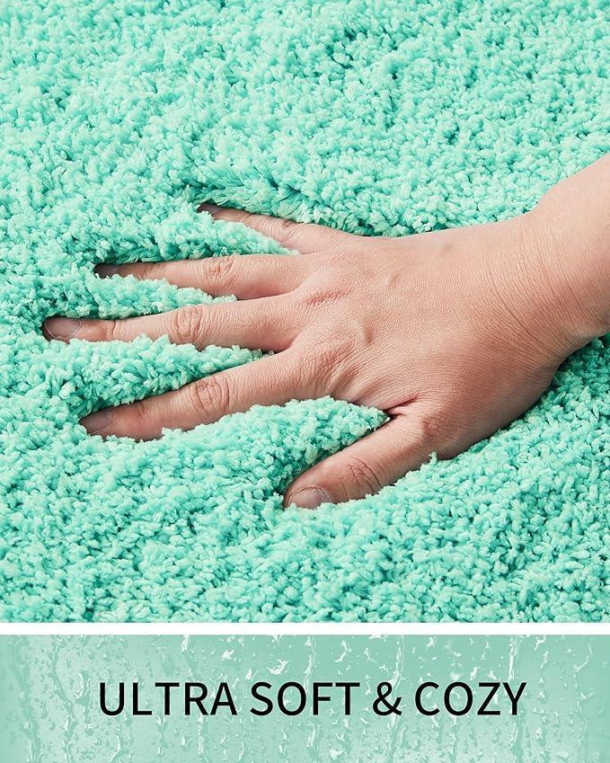 Ruggnovea Toilet Rugs U-Shaped Mat 24x22, Contour Bathroom Mat - Ultra Soft & Absorbent Microfiber, Quick-Dry, Machine Washable with High Density Foam Latex Non Slip Backing, Spa Blue - ModernBath