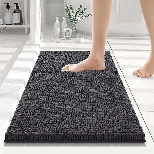 Smiry Luxury Chenille Bathroom Rugs 24x16, Extra Soft and Absorbent Shaggy Bath Mat, Machine Washable, Non-Slip Plush Carpet Runner for Tub, Shower, and Floor, Home Decor Accessories, Charcoal Grey - ModernBath