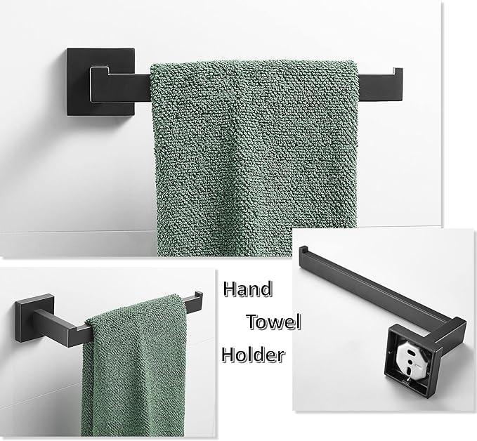 SHUNLI Black Toilet Paper Holder + Hand Towel Holder, 2 Pieces Bathroom Hardware Accessories Set, Towel Ring Towel Bar Wall Mounted, SUS304 Stainless Steel - ModernBath