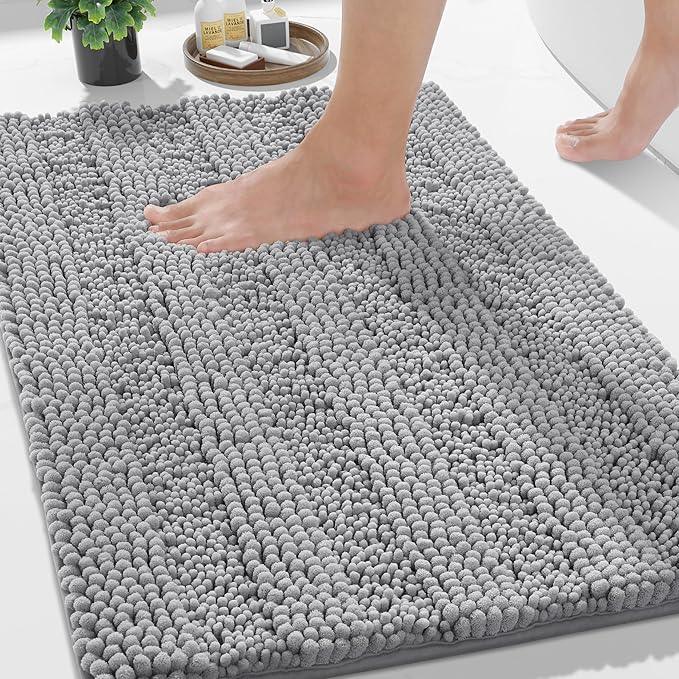 Yimobra Bathroom Rug Mat 36 x 24, Non Slip and Super Absorbent Bath Mat,Machine Washable Quick Dry,Ultra Plush Chenille Shower Rugs for Bathroom Floor Sink Tub and Shower Outside,Gray - ModernBath