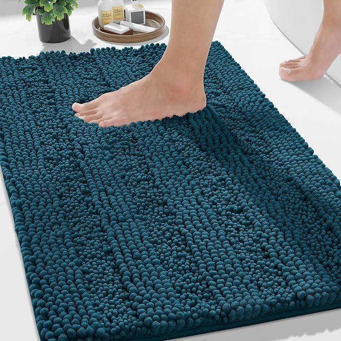 Yimobra Bathroom Rug Mat 32 x 20, Non Slip and Super Absorbent Bath Mat,Machine Washable Quick Dry,Ultra Plush Chenille Shower Rugs for Bathroom Floor Sink Tub and Shower Outside,Peacock Blue - ModernBath