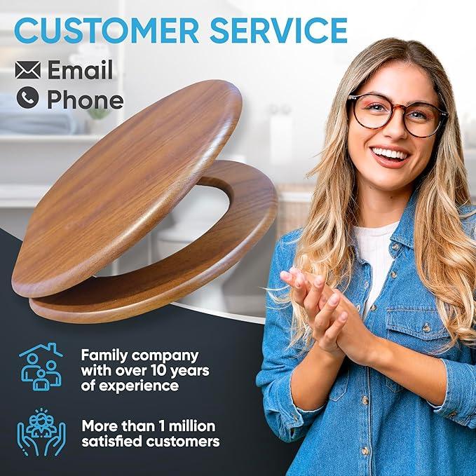SANILO Wooden Toilet Seat with Soft Close [ELONGATED] - Decorative, Quiet & Slow Close Molded Wood Seat - With Strong Bumpers & Hinges - Adjustable Fit - Mahogany - ModernBath