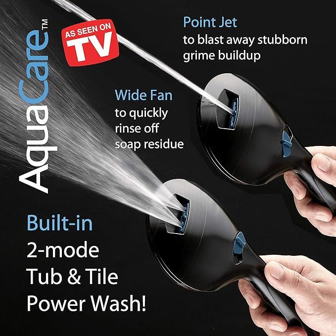 Hotel Spa AquaCare High Pressure 8-mode Handheld Shower Head - Anti-clog Nozzles, Built-in Power Wash to Clean Tub, Tile & Pets, Extra Long 6 ft. Stainless Steel Hose, Wall & Overhead Brackets - ModernBath