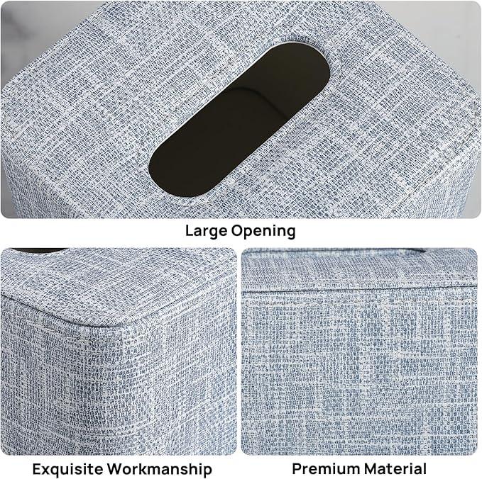Cretkhp Square Tissue Box Cover with Magnetic Closure, Modern PU Leather Tissue Box Holder for Bathroom Vanity Countertop Night Stands Bedroom Office Desk, Stylish Cube Tissue Holder (Blue) - ModernBath