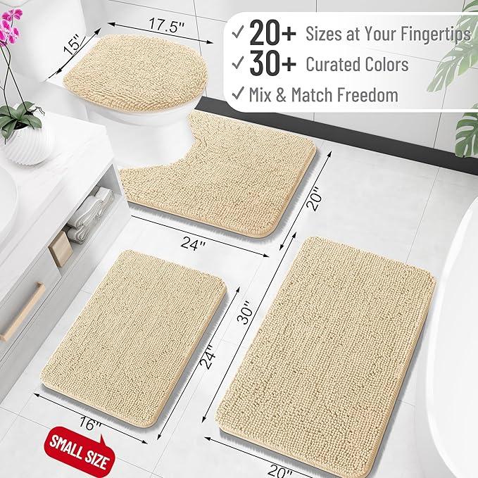 OLANLY Bathroom Rugs 35x24, Extra Soft Absorbent Chenille Bath Rugs, Rubber Backing Quick Dry, Machine Washable Bath Mats for Bathroom Floor, Tub and Shower, Home Decor Accessories, Beige - ModernBath