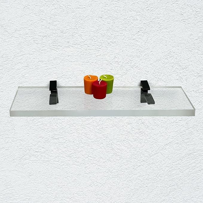 Clear Acrylic Shelf 6" W x 18" L, 3/4" Thick Floating Shelves for Wall, Bathroom, Bookshelf, Storage, Shower, Bedroom, Living Room, Office ‎Easy Installation with Screws and Black Finish Brackets - ModernBath