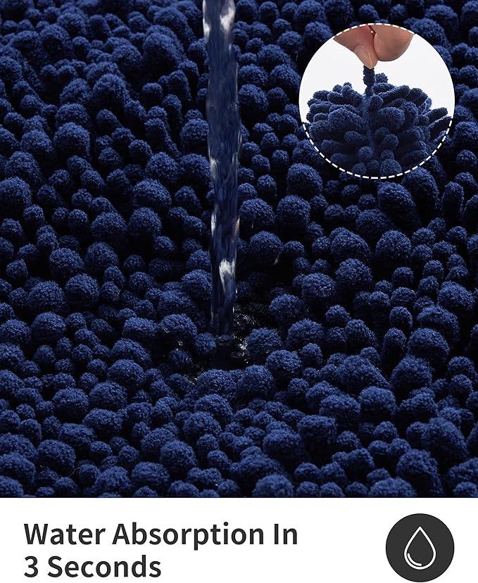 ILANGO Toilet Rugs U Shaped Navy Blue 24x24 Bathroom Rugs,Extra Soft Absorbent Chenille Bath Rugs,Thick Non-Slip Shaggy Bath Mat,Machine Washable Quick Dry Bath Mats for Toilet Contour - ModernBath