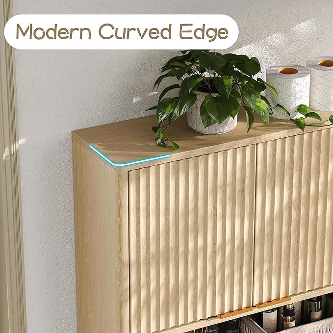 Furnideco Bathroom Medicine Cabinet with Fluted Doors, 3-Tier Modern Wall Cabinet Over Toilet, Small Hanging Storage Cabinet for Bathroom, Natural - ModernBath