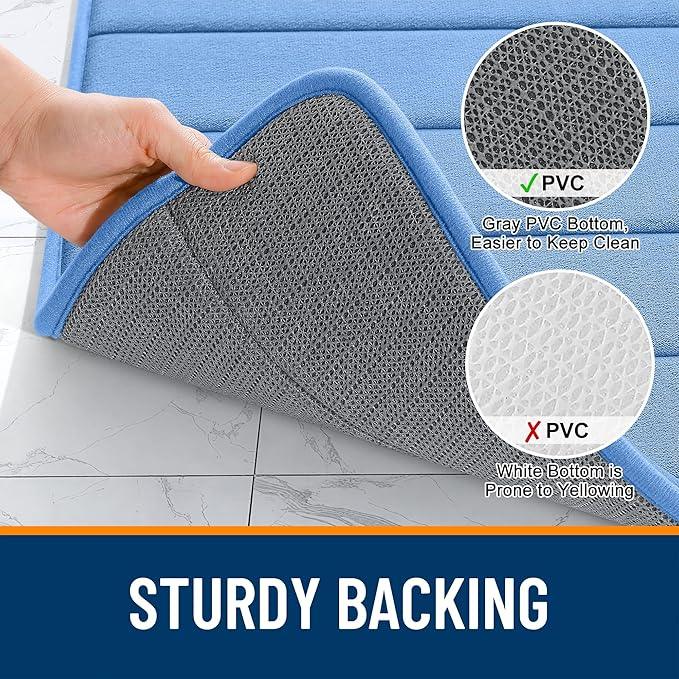 OLANLY Memory Foam Long Bathroom Rugs Runner 70x24, Super Soft Absorbent Bath Mat, Quick Dry, Machine Washable Shower Rugs, Bathmat Carpet, Bathroom Home Decor Accessories, Cornflower Blue - ModernBath
