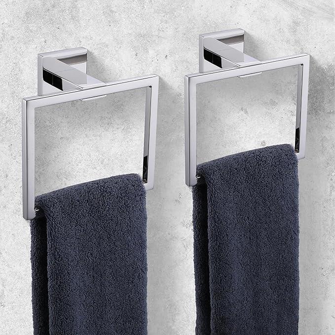LANC Hand Towel Holder for Bathroom Wall Mount Chrome Silver 2-Piece Square Hand Towel Rings for Bath Kitchen Toilet SUS304 Stainless Steel Contemporary Style Shower Towel Towel Rack, A8896CP-P2 - ModernBath