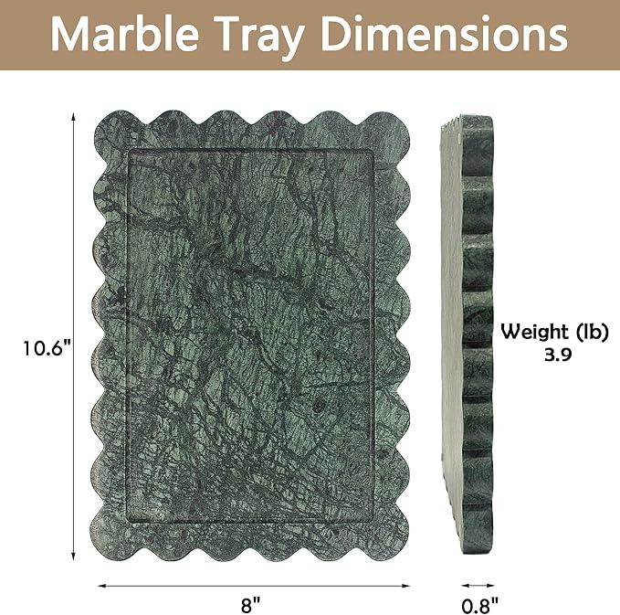 YMXYJM Genuine Indian Green Scalloped Marble Tray, Real Natural Marble Stone Trays, Luxury Decorative Trays for Bathroom, Dresser, Vanity, Home Decor, 10.6" x 8", Dark Emerald Green - ModernBath