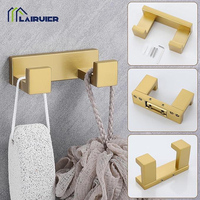 Lairuier Bathroom Hardware Accessories Set, Brushed Gold 4-Piece Bathroom Hardware Set Including Towel Bar,Towel Holder, Toilet Paper Holder, Towel Hook, Stainless Steel Bath Towel Bar Set - ModernBath