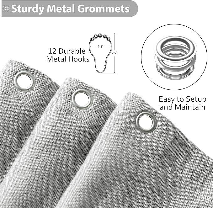 Jowels Light Grey Linen Shower Curtain, Boho Farmhouse Shower Curtain Set for Bathroom, 200GSM Luxury Weighted Water Resistant Fabric Textured Shower Curtains with 12 Metal Hooks, 72Wx72H - ModernBath