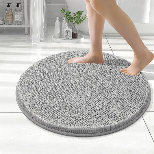 Smiry Luxury Chenille Round 24x24, Extra Soft and Absorbent Shaggy Bathroom Mat Rugs, Machine Washable, Non-Slip Plush Carpet for Tub, Shower, and Bath Room, Light Grey - ModernBath