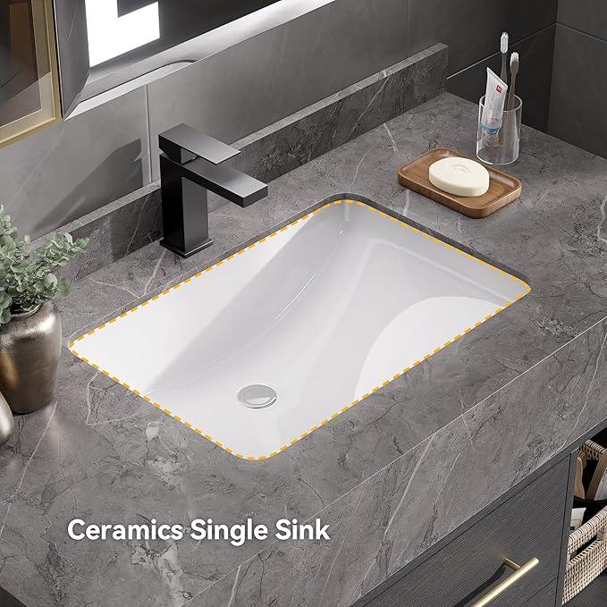homary 39.4" Floating Bathroom Vanity Set, Modern Wall-Mounted Vanity Bathroom Medicine Cabinet with Sintered Stone Countertop, Undermount Sink & Black, 2 Open Storage Shelves - ModernBath