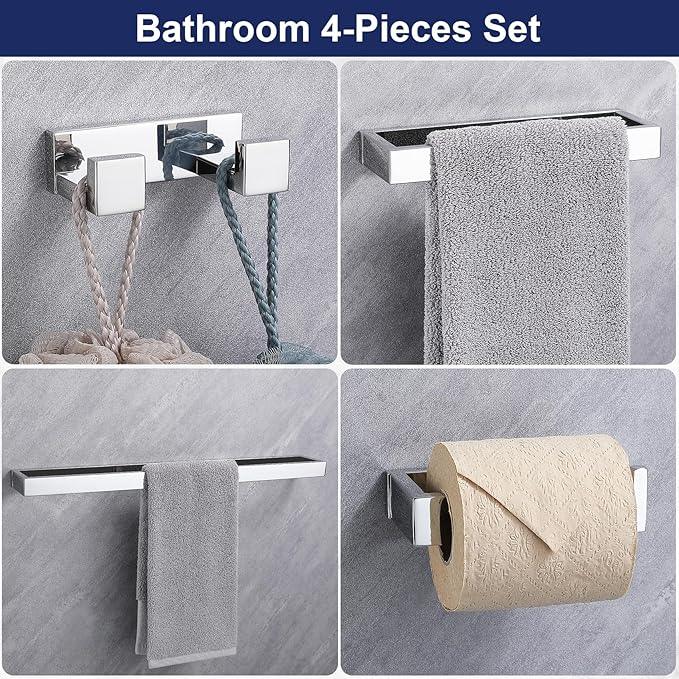 Lairuier Bath Towel Bar Set, Polished Chrome 4-Piece Bathroom Hardware Set Including Towel Bar, Towel Holder, Toilet Paper Holder, Towel Hook. Stainless Steel Bathroom Hardware Accessory - ModernBath