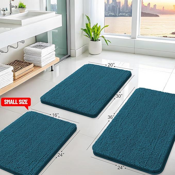 Arotive Bathroom Rugs 24x16, Extra Soft Absorbent Shaggy Chenille Bath Rugs, Machine Washable Rubber Backing Non-Slip Bath Mats for Bathroom Floor Tub and Shower, Home Decor Accessories, Peacock Blue - ModernBath