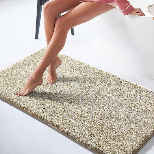 Yimobra Long Bathroom Rug Non Slip Washable, Soft Absorbent Microfiber Bath Mat, Dual-Tone Decor Rug with Rubber Backing for Bathroom Floor,Tub and Shower,47x24,Home Essentials,Light Beige and White - ModernBath