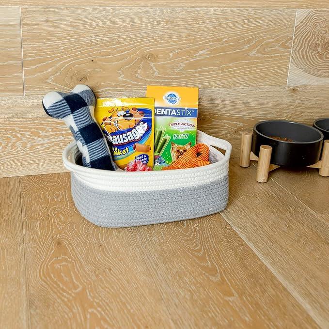 NaturalCozy 5-Piece Rectangle Storage Basket Set- Natural Cotton Rope Woven Baskets for Organizing! Small Basket for Montessori, Baby Nursery, Dog Toy Baskets, Cat Toy Box, Bathroom Organization Bin - ModernBath