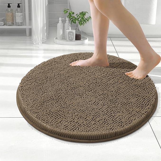 Smiry Luxury Chenille Round 24x24, Extra Soft and Absorbent Shaggy Bathroom Mat Rugs, Machine Washable, Non-Slip Plush Carpet for Tub, Shower, and Bath Room, Camel - ModernBath