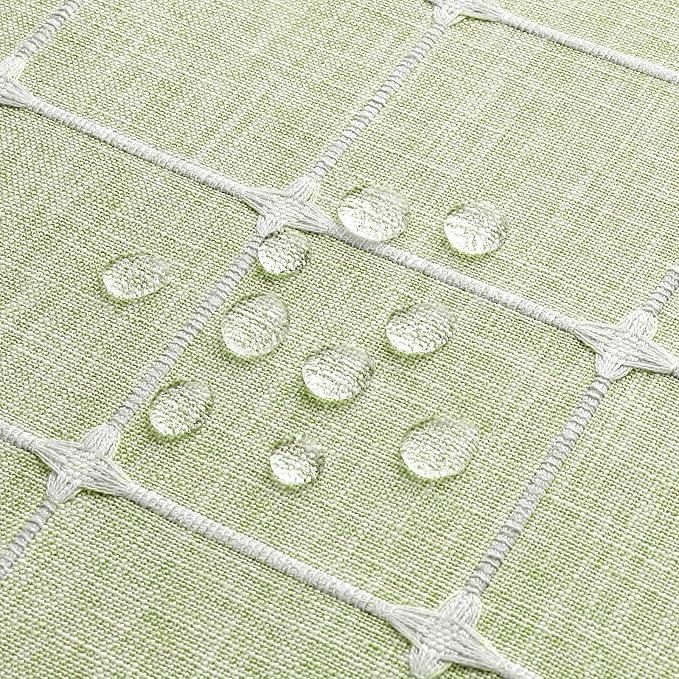 MitoVilla No Hooks Needed Boho Farmhouse Shower Curtain with Snap-in Liner, Cotton Linen Fabric Shower Curtains with Tassels for Rustic Neutral Bathroom Decor, Sage Green, 72 x 74 - ModernBath