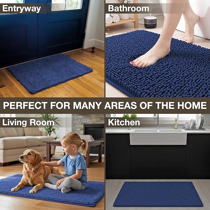 Neater Home Plush Bathroom Rugs 36x24 Thick Chenille Quick Dry Microfiber Absorbent Bath Mat, Soft Bath Rugs, Machine Washable Bathroom Floor Mat for Tub Shower Sink, Home Decor Accessories, Navy - ModernBath