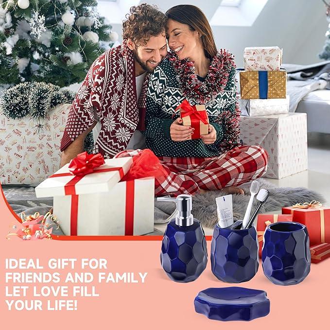 Ceramic Bathroom Accessories Set 4 PCS,Bathroom Toothbrush Holder Set,Soap and Toothbrush Holder Set,Include Toothbrush Holder,Soap Dispenser,Tumbler,Soap Dish,Bathroom Sets Decor Organizer(Navy Blue) - ModernBath
