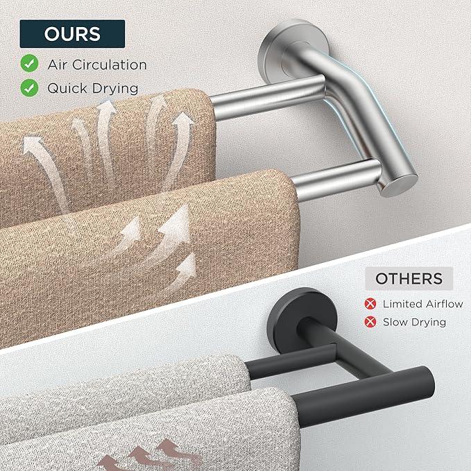 FORIOUS Double Towel Bar 24", Heavy Duty SUS304 Stainless Steel Dual Towel Racks for Bathroom Wall Mount, Space Saving Towel Rod Towel Holder Rail, Brushed Nickel - ModernBath