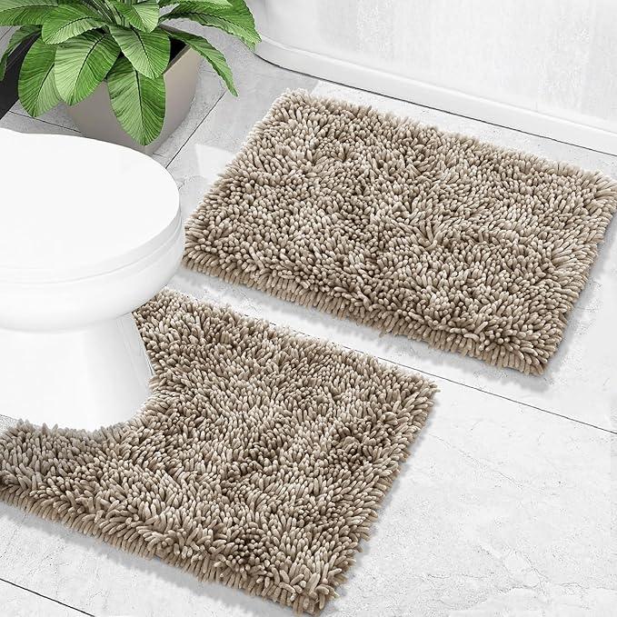 Yimobra Toilet Rugs U Shaped Washable, Extra Thick Soft Absorbent Chenille Contour Bathroom Rugs for Toilet 24x24 Inch, Quick Dry Non Slip Toilet Mat for Bath Floor, Camel - ModernBath